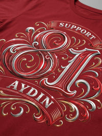 Retro Monogram Aydın Basic T-Shirt Kırmızı - detay