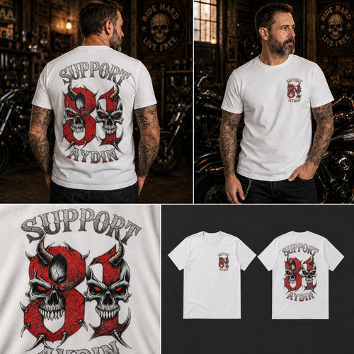 Infernal Twin Skulls Basic T-Shirt — Beyaz