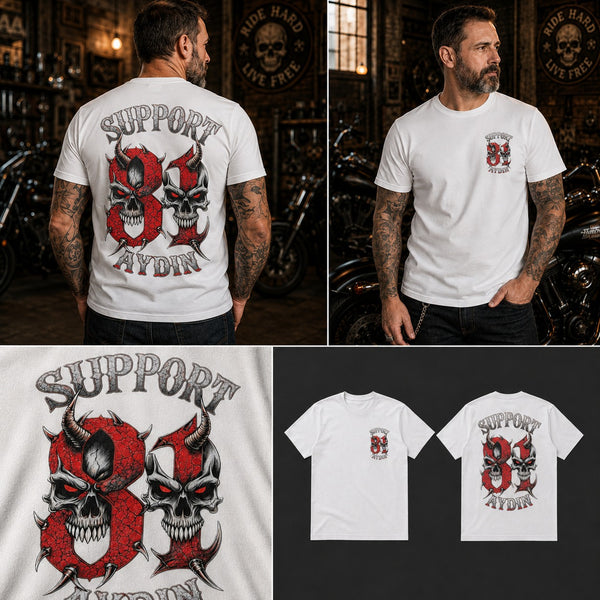 Infernal Twin Skulls Basic T-Shirt — Beyaz