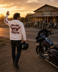 Red & White Full Back Hoodie — kol baskısı detay