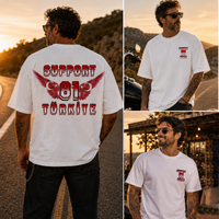 Red & White Full Back Oversize T-Shirt — ön ve arka baskı