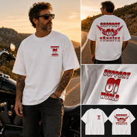Red & White Full Back Oversize T-Shirt — göğüs baskısı detay