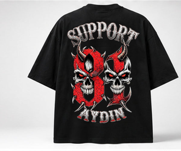 Infernal Twin Skulls Siyah Oversize T-Shirt